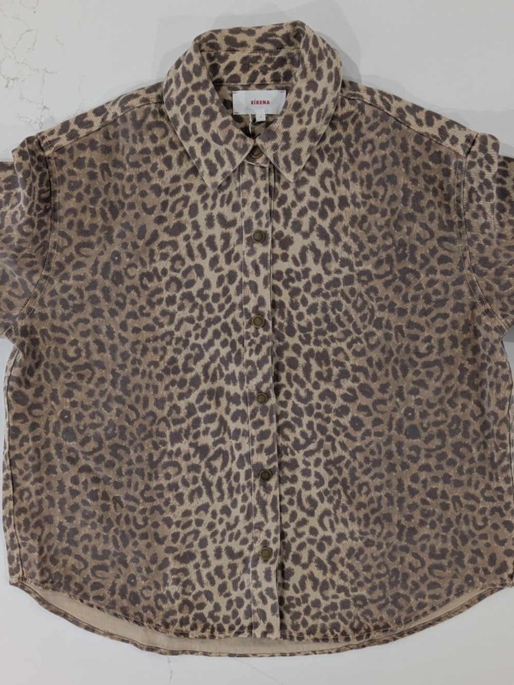 Xirena Gia Shirt Sable Leopard Print Denim NWT Small Snap Button Relaxed Cotton - Picture 3 of 14